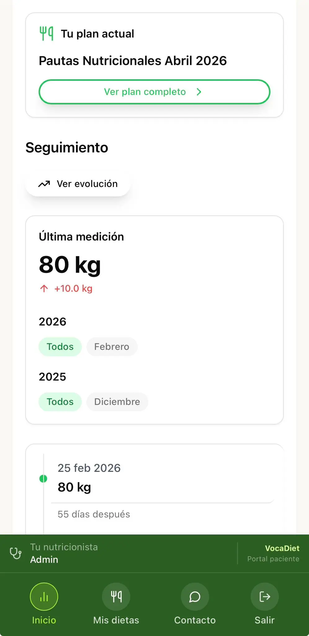 Portal de pacientes con seguimiento de progreso y consulta de pautas